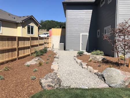 Natural rock and gravel pathway in backyard
