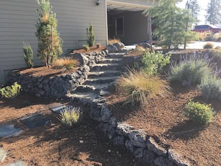 Natural rock landscaping with steps