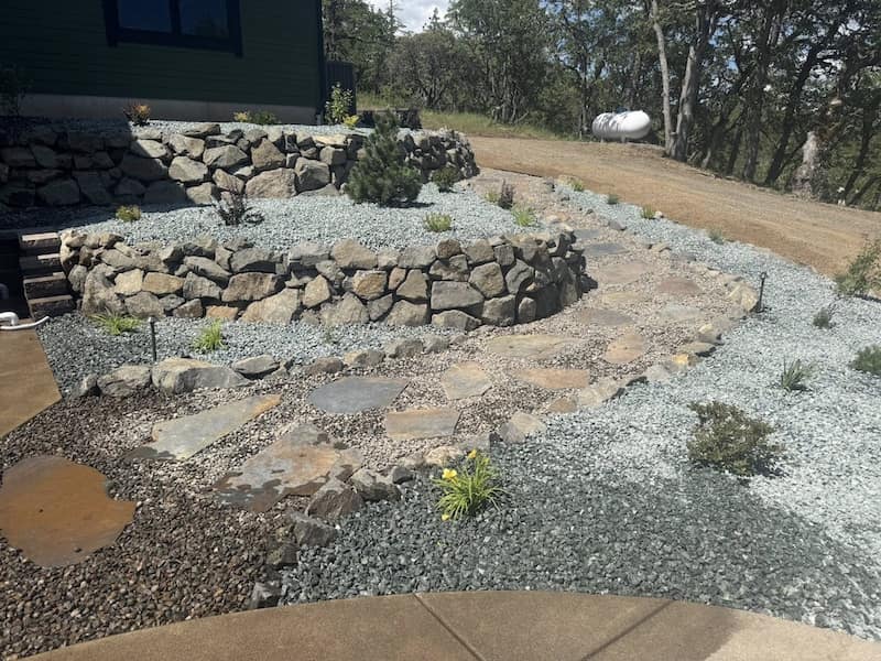 Natural rock retaining wall