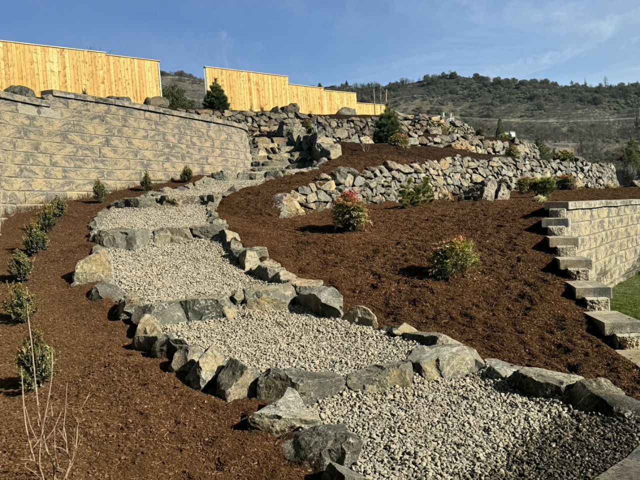 StoneSteps With Rock Accents, Multiple Rretaining Walls