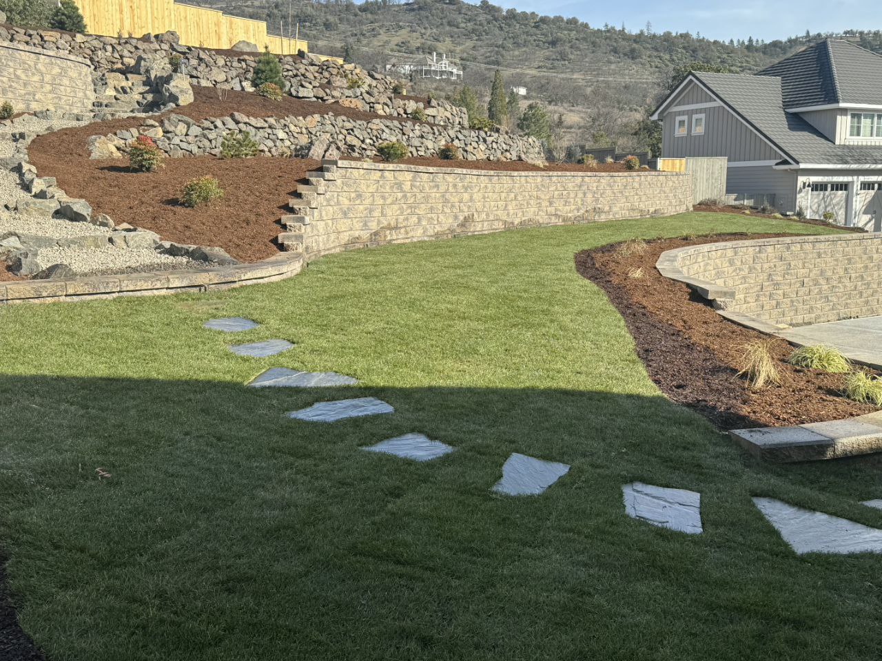Sod With Slate Steps Leading To Stone Steps