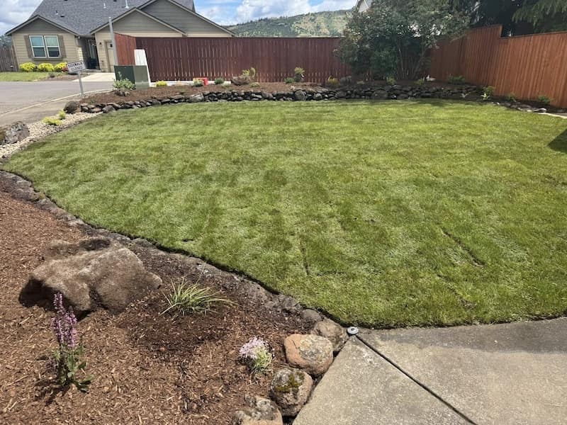 Sod, irrigation and natural rock accents