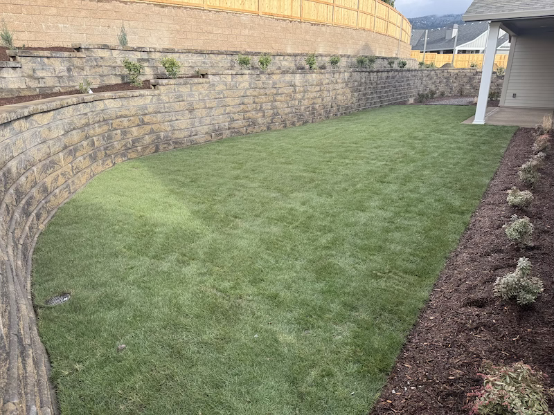 Sod With Irrigation and Retaining Walls