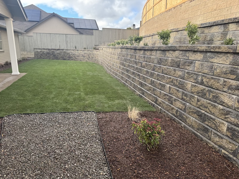 Sod With Gravel Pathway and Retaining Walls