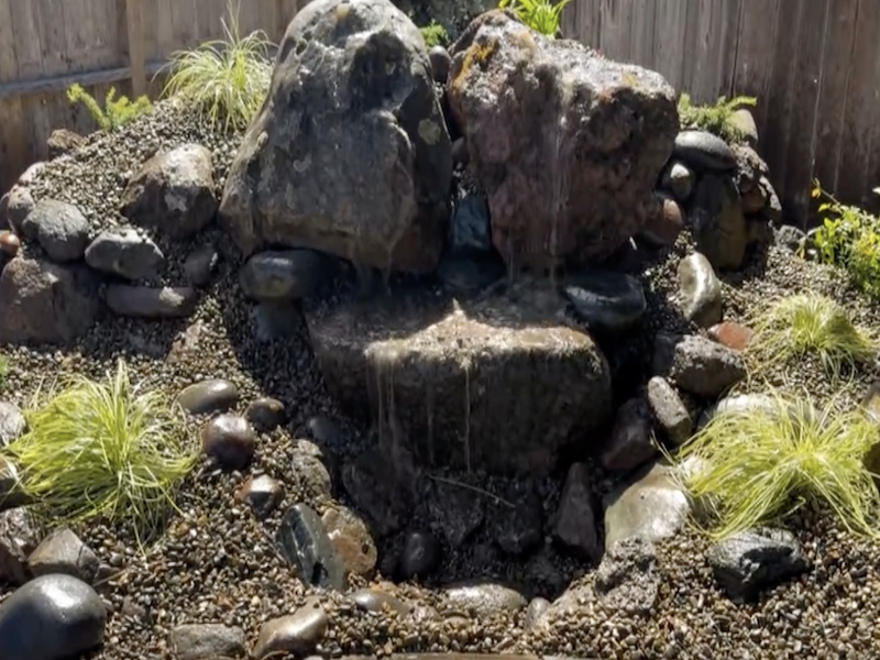 Front View Boulder Water Feature In Backyardt